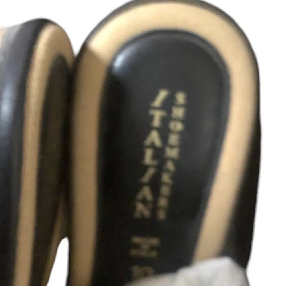 Italian Shoemakers size 10 black &Tan braided leather open toe wedge